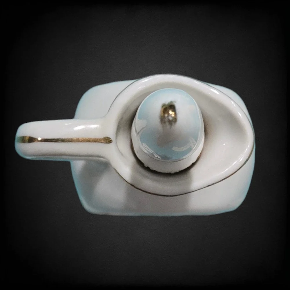 1950s Vintage Porcelain Decanter Floral Gold Trim Cork Stopper Mid-Century Cruet